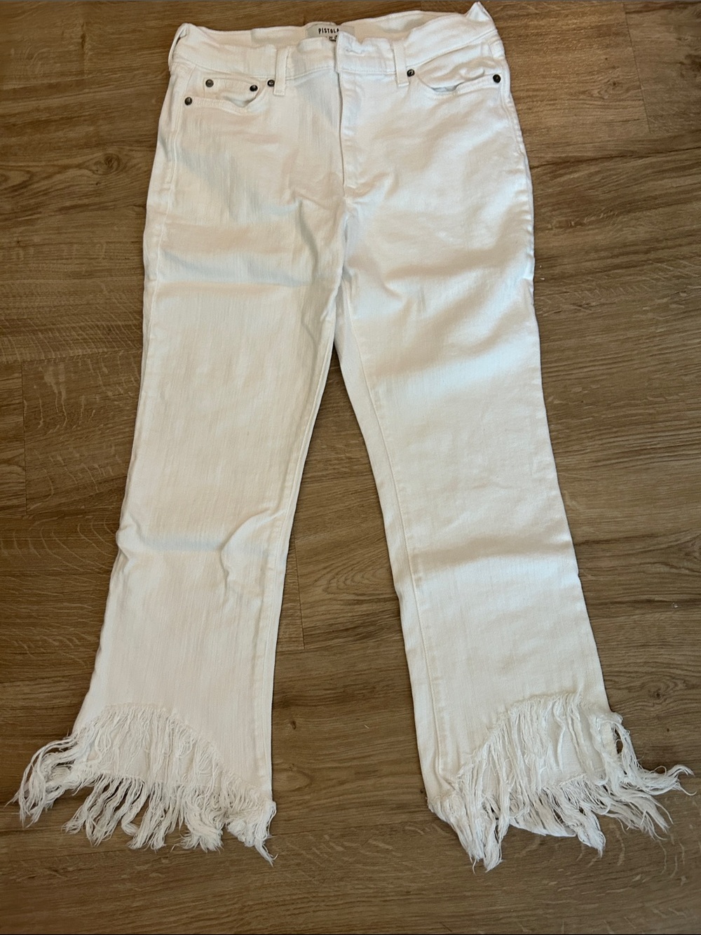 Pistola White Fringed Hem Cropped Jeans